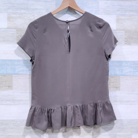 Amanda Uprichard 100% Silk Ruffle Peplum Hem Top Taupe Brown Womens Small - Picture 4 of 7